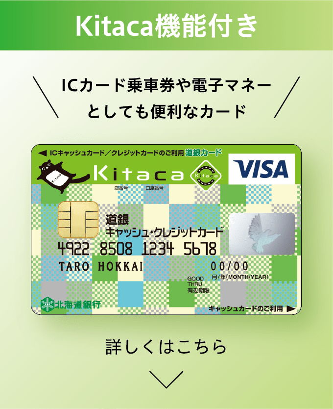 Kitaca機能付き ICカード乗車券や電子マネー としても便利なカード 詳しくはこちら