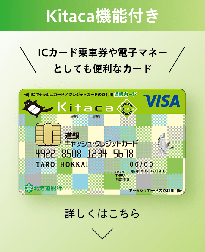 Kitaca機能付き ICカード乗車券や電子マネー としても便利なカード 詳しくはこちら